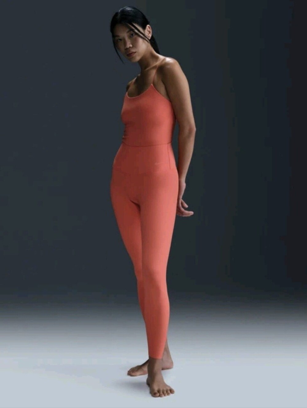 nwt nike zenvy ribbed 7/8 leggings in peach pink sz large
